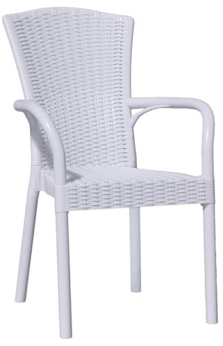 GGMMÖBEL 4er-Set Cinja | Bistro Rattanstuhl | Weiß | Kunststoff | Stapelbar | Gastro Rattanstuhl, Outdoor Rattanstuhl, Terrassen Rattanstuhl