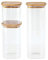 Pebbly - Set de 3 boîtes carrées en verre avec couvercle en bambou - 3 formats- Empilables, parfaites pour conserver ses aliments secs, céréales, amandes…