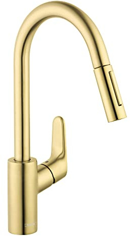 hansgrohe Focus Gold High Arc Kitchen Faucet, Kitchen Faucets with Pull Down Sprayer, Faucet for Kitchen Sink, Magnetic Docking Spray Head, Brushed Gold Optic 04505250