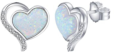 GW Opal Ohrringe Silber Ohrringe Damen 925 Stecke Damenohrringe mit Herz Opal Stein Zirkonia Silberne Geschenke für Frauen Geburtstag