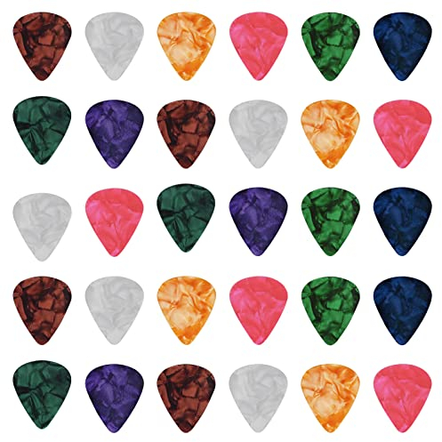 30 Stück Plektren Gitarre, Celluloid Guitar Picks 0.5-1.20mm 6 verschiedene Stärke Plektrum für Akustikgitarre, E-Gitarre, Ukulele, Bass, Guitar Picks, Zubehör für Gitarre