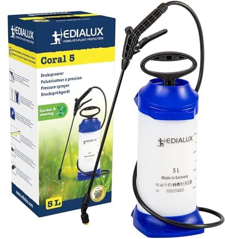 Edialux Drucksprüher 5L rückenspritze für gartenpflege und Reinigung, manuelles sprühgerät chemikalienbeständig universalsprüher für pflanzenschutz unkrautbekämpfung und mehr