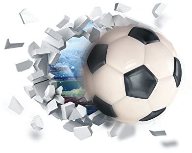 YunBey 3D Wandtattoo Fußball, Fussball Poster Wandtattoo Jugendzimmer Junge, Wand Deko Fussball Aufkleber, Durchbruch Wandsticker für Kinderzimmer Schlafzimmer