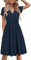 STYLEWORD Damen Sommerkleid Kurzarm V-Ausschnitt Kleider Einfarbig Kleid Strandkleid Mit Taschen(Marine,Groß)