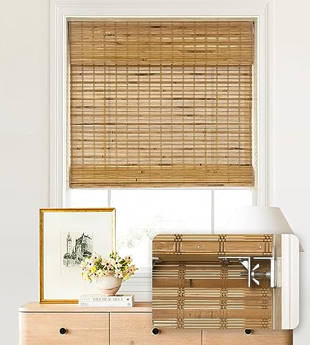 LazBlinds No Tools No Drill Cordless Bamboo Roman Shades, Light Filtering Window Treatment, Roll Up Bamboo Blinds for Window 36'' W x 64'' H, Dali Native