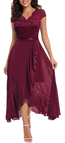Bbonlinedress Abendkleid lang elegant Cocktailkleid V-Ausschnitt Brautkleid Chiffon Hochzeitkleid Party Winter Ballkleid Burgundy 3XL