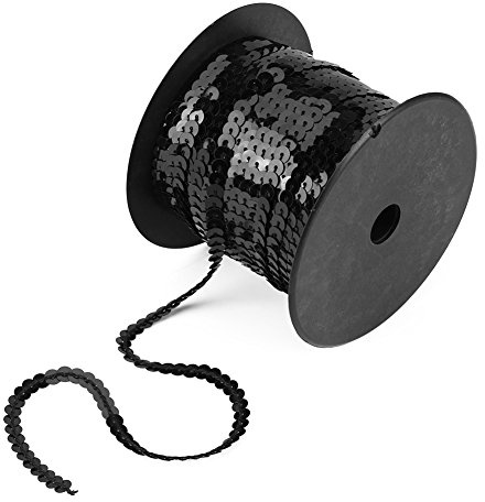 100 Yard Flacher Pailletten Rolle, 6mm Bunte Paillette Trim Flache Glitzerborte für DIY Handwerk, DIY Paillettenschnur Bandrolle für Bastelarbeiten, Verzierungen, Kostümzubehör(Schwarz)