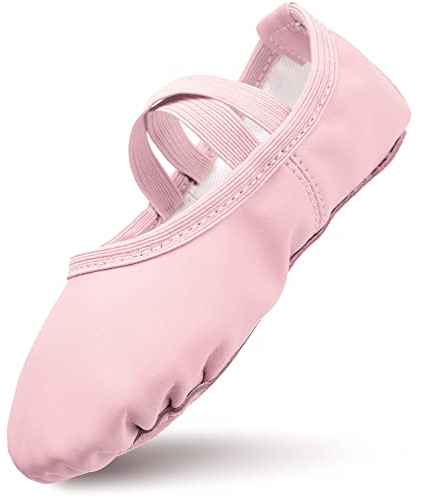 Scarpette Danza Classica Bambina in Pelle Scarpe da Ballo Fodera in Cotone Ispessito Ragazze Ballerina Scarpe con Cinghie Elastiche Incrociate Colore Rosa EU 32