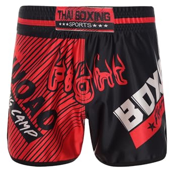 CHICTRY MMA Kids Boxing Shorts Junge Kurze Hose Kinder Boxen Fitness Kampfsport Muay Thai Trainingshose Sportswear Rot schwarz 134-140