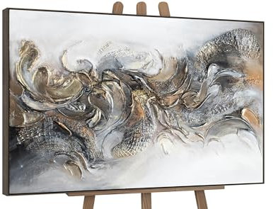 YS-Art Luxus Abstrakt Acryl Gemälde auf Leinwand Melodie handgemalt Wandbilder Wohnzimmer modern Wohndekor Büro Lobby schwarz Gold Bild echte Kunst 120x80 cm