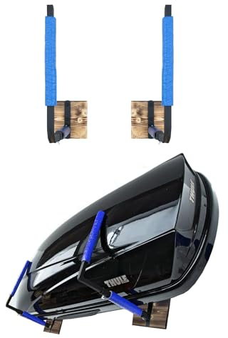 QLS Dachbox Verstellbarer Wandhalter 33-57 cm BOX1 blau zur Aufbewahrung von Dachkoffer Gartengeräte Skibox Sportgeräte Surfbrett iSUP Holz Stahl