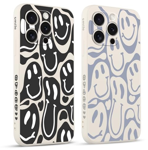 Pnakqil 2 stück Handyhülle für Apple iPhone 15 Pro 6.1,Hülle Lustiges Verdrehtes Lächeln Face Grimace Bemaltes Muster süß Aesthetic Mädchen Silikon Schutzhülle Tasche Schön Kameraschutz Case