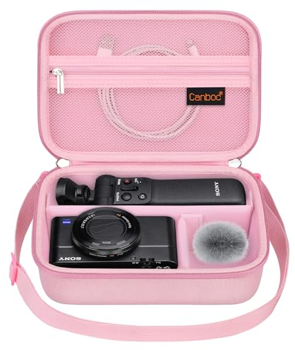 Canboc Custodia per Fotocamera per Sony ZV-1 / ZV-1 II/ZV-1F Vlog Digital & Vlogger Kit Accessori Treppiede, Borsa da viaggio con cinturino, Maglia Pocket Fit Cavo, Rosa