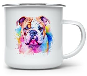 MAXIKIWI - Tasse à café ou thé en émail durable pour l'intérieur et l'extérieur – Aquarelle bouledogue anglais – 350 ml