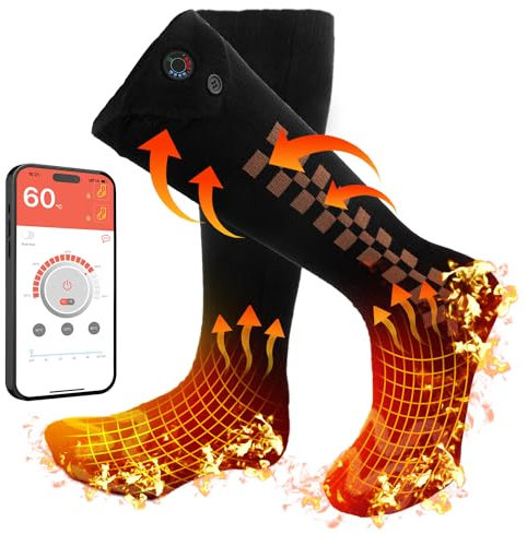 Calze Riscaldate, 7.4V Ricaricabili Calzini Riscaldanti, Calze Riscaldate a Batteria con 4 Temperature, Calzini Riscaldati a Batteria con Controllo App per Campeggio Invernale Caccia Sci all'aperto