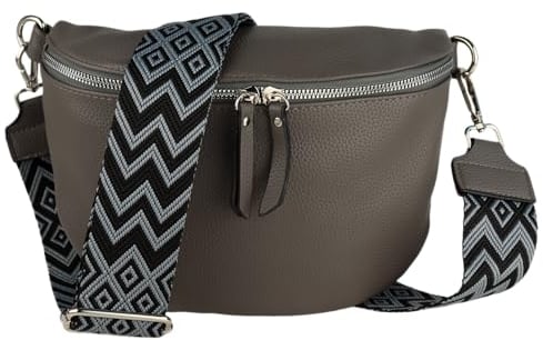 MIRROSI® Bauchtasche Damen, Veganleder 26x18x9cm, Umhängetasche, Brusttasche, Crossbody bag, Kunstleder leder, verstellbare Schulterriemen Bohemian Style (Dunkelgrau)