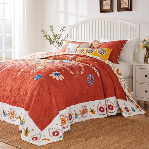 Greenland Home Barefoot Bungalow Topanga gestepptes Tagesdecken-Set, 3-teilig, Jumbo-King-Size-Bett, Mehrfarbig