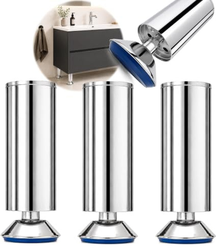 HOOZ® Möbelfüße Chrom 80-150 mm [HÖHENVERSTELLBAR] Möbelbeine aus Metall – Verstellbare Schrankfüße für Schrank, Kommode, TV-Board – bis 30 kg je Fuß (Auswahl 4er, 8er, 12er Set) (4, 12 cm)