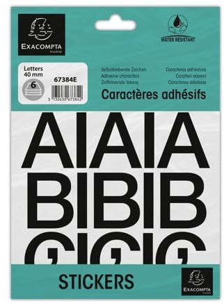 EXACOMPTA Packung mit selbstklebenden Buchstaben A-Z, 40 mm, Schwarz, 67384E