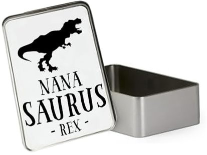 Giftme Nana Saurus Rex, Dino Dinosaur Nanasaurus,Metal Tin Storage Box, Biscuit, Chocolate,Tin, Emergency Stuff Tin. (Rectangular)