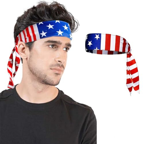Ankelesz American Flag Bandana Independence Day Headband for 4th of July USA Bandana USA Flag Unisex Patriotic Accessories, Red, One size