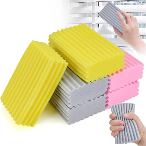 NAROSEBE 6 PCS Esponja para Fregar Humedad Esponja Atrapapolvo Reutilizable Esponja Magica Limpieza Suave Plumero de Esponja con Diseño de Ranura para Limpiar Polvo de Persianas Cristales Puertas