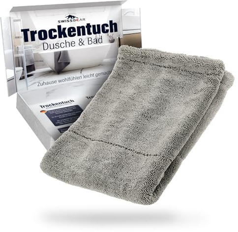 SWISSBEAR Mikrofaser Trockentuch 60x40 cm | 1400 GSM | saugstark & weich | fusselfrei, kratzerfrei | für Dusche, Auto & Motorrad | maschinenwaschbar | Achatgrau