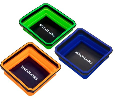 SIXCOLORS 3-TLG Magnetschale Set, Werkstatt Zubehör für kleine Bolzen Schrauben Muttern, Unterlegscheiben und Andere Kleinteile Werkzeuge, Foldable Magnetic Tray, Große Mechaniker Werkzeug Geschenke