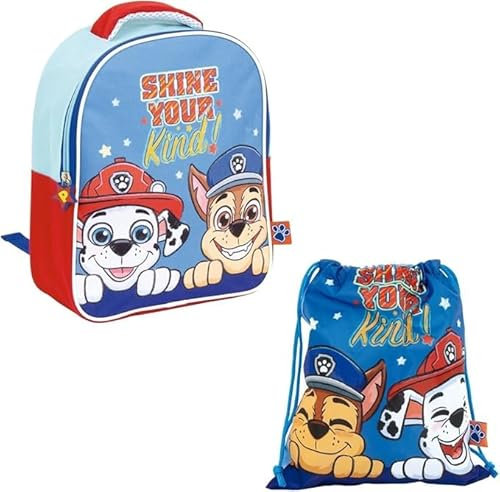 Paw Patrol Paw Patrol Rucksack für Kindergarten + Snack-Tasche | Schulpack Paw Patrol Chase und Marshall, blau, 28 x 23 x 9,5 cm