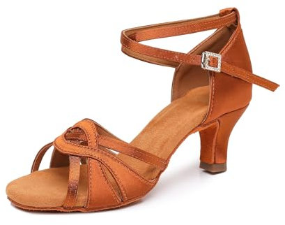 Rosefinch Scarpe da Ballo Latino per Le Donne Salsa Tango Ballroom Scarpe Professionali per la Pratica del Ballo Marrone 5cm Tacco 38EU