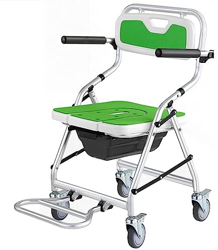 Sedia da toilette pieghevole per doccia con ruote, sedia da doccia con ruote, sedia da toilette per doccia, sgabello per sedie a rotelle pieghevole portatile per bagno, sedia per doccia da bagno