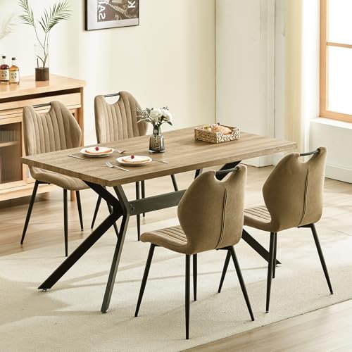 LEWE Esszimmergruppe Esstisch mit 4 Stühlen, 140 x 80 x 76 cm Rechteckig Esstisch aus Holz mit 4 Esszimmerstühle mit Hohe Rückenlehne, Schwarz Eisenbeine, für Küche Esszimmer und Wohnzimmer