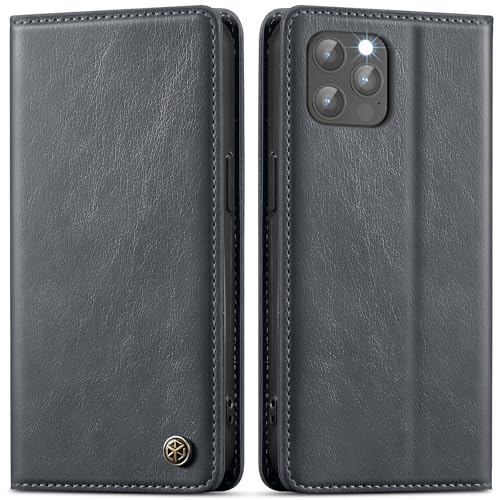 GUCASBE Handyhülle für iPhone 12 Hülle iPhone 12 Pro Hülle Premium PU Lederhülle Wallet Flip Case mit Magnet Kartenfach Standfunktion RFID Schutzhülle Klapphülle für iPhone 12/12 Pro, Grau