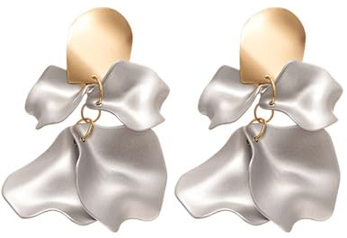 FDEETY Geometrische Blütenblatt Ohrringe Zweifarbig Matt Metall Hängeohrringe Damen Schmuck Statement Ohrstecker