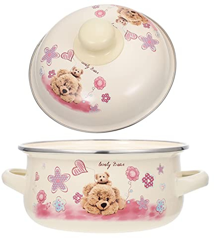 Ciieeo Enamel Pot 2.6L Small Cooking Pot with Lid Heat Resistant Handles for Soup Stew Milk and Dough Preparation Household Kitchen Stockpot