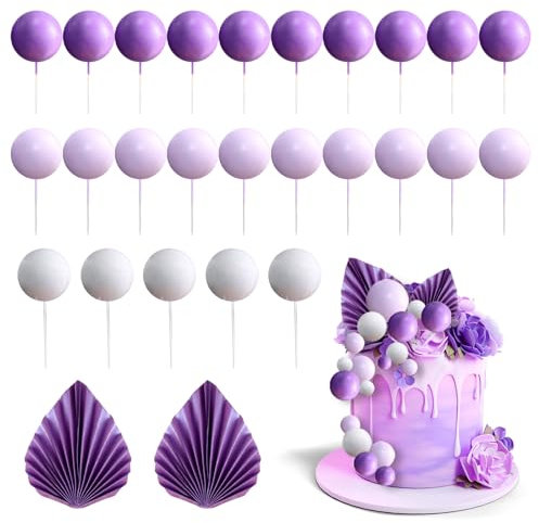 27 Stück Tortendeko Kugeln Cake Topper, Mini-Ball Tortenaufleger, Kuchen Dekoration Kugel, Tortendeko Geburtstag Schaum Ball, für Geburtstag, Babyparty, Hochzeit (Lila)