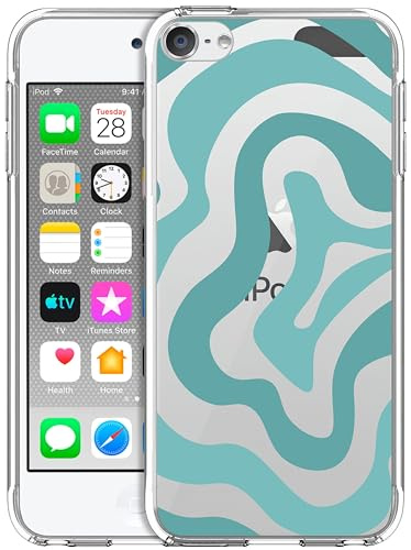 GlamCase Transparente Schutzhülle für iPod Touch 7. / 6. / 5. Generation, Wellenmuster, blaugrün, strapazierfähig, transparent, stoßfest, Designer-Schutzhülle für iPod Touch 7/6/5