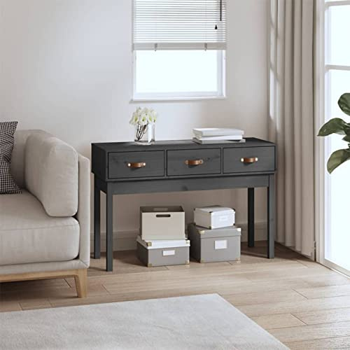 Homgoday Table Console Gris 114x40x75 cm Bois Massif de pin, Table d'entrée avec 3 Tiroirs, Table de Bout de Canapé pour Salon, Entrée, Couloir
