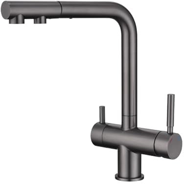 Grifo de Cocina Osmosis 3 Vias Extraible Girando 2 Manijas Grifo Osmosis 3 Vias Extraible Acero Inoxidable-Gris