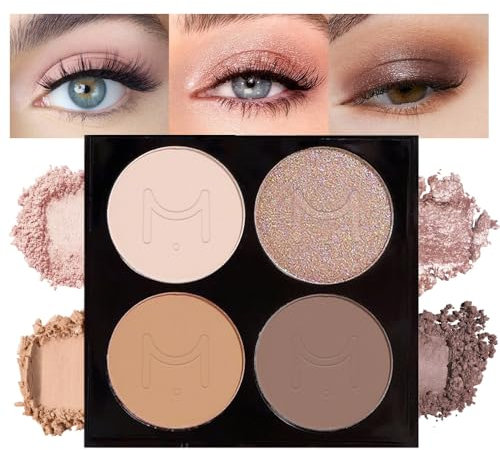 Kinretixia Palette di Ombretti con Specchio, Quad di Ombretti, miscelabile, opaco, 4 Ombretti Chiari Nude-Champagne-Oro e Marrone Chiaro-Scuro, Trucco Occhi Duraturo