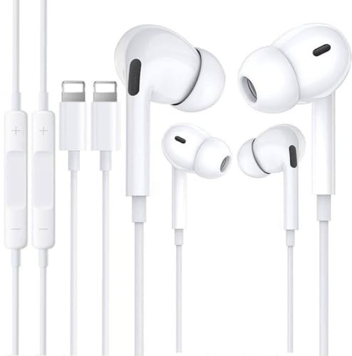 EvoMart Pack da 2 Cuffie con filo per iPhone, Auricolari con controllo del volume e microfono, compatibili con iPhone 14/14 Pro/13Pro/12/12Pro/SE/11/11Pro Max/XS Max/X/XR/8/7