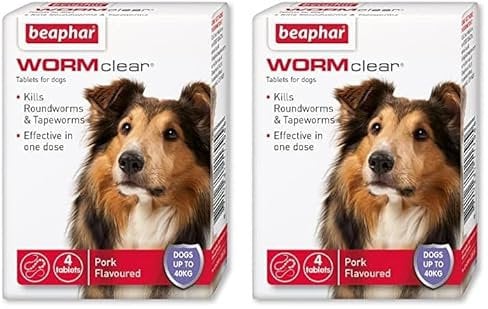 Beaphar | WORMclear® Tablets for Dogs up to 40kg | Kills All Common UK Intestinal Worms (Roundworms & Tapeworms) | Vet Strength Treatment | Pork-flavoured | 4 tablets (Pack of 2)