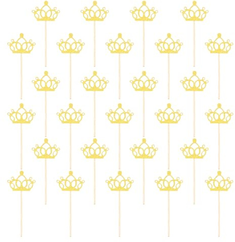sourcing map 48 Pcs Crown Cupcake Toppers, Glitter Cupcake Picks with Glue Points, Cake Decorations for Wedding Birthday Theme Party Supplies, Golden