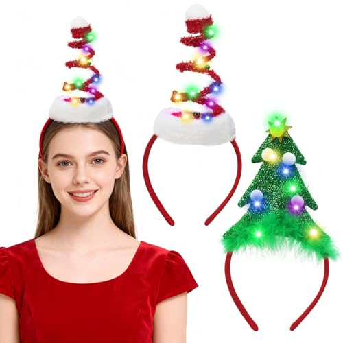 Giugio Weihnachten Stirnband, Leuchtende Schneeflocken Stirnband, LED Weihnachts Haarreif Weihnachten Stirnbänder, Leuchtendes Stern-Stirnbands,Glitzernde für Weihnachten Zubehör für Frauen