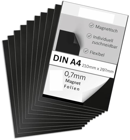 Strong Magnets Neodym anisotrope Magnetfolie – DIN A4 (210 x 297 mm) – 0,7 mm - 2 Stück - Extra stark - dezent, praktisch & flexibel zuschneidbar