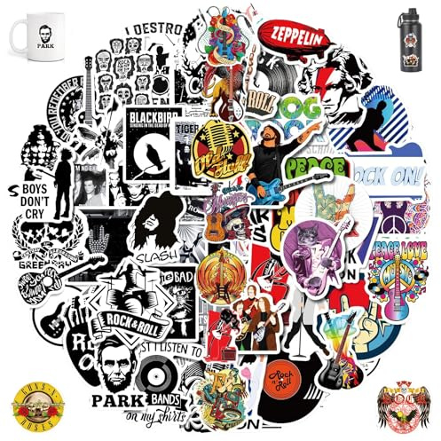 100Pcs Rock and Roll Music Stickers, Fashion Waterproof Vinyl Sticker Pack for Laptop Computer Skateboard Water Bottles Bicycle Helmet Skateboard Luggage Cool Stickers,Adults