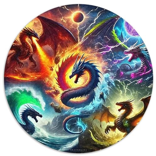 Drachen 1000 Teile Circular Puzzles Stressabbau-Spielzeugfür Erwachsene Kinder Schwieriges Großes Pädagogisches Rundes Für Erwachsene Geschenke Für Mama, 1000pcs (67.5x67.5cm)