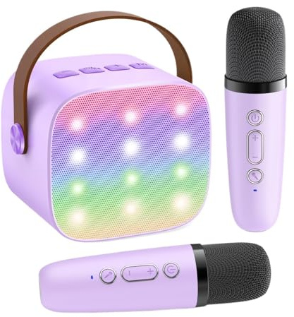 Mini Karaoke Machine Portable Bluetooth 5.3 PA Speaker With 2 Wireless Microphones For Home Family Singing Gift K12(Purple 2 mic)