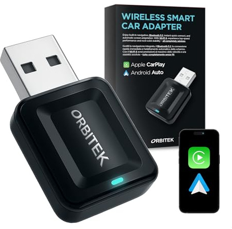 Adattatore Wireless CarPlay Ultra Veloce Compatto 2 in 1| Compatibile con iOS e Android Oltre 800 Modelli Auto | Connessione Ultra Stabile Bluetooth/Wi-Fi | Plug & Play |Adattatore USB/Type-C
