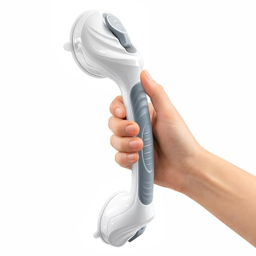 Haltegriff Dusche ohne Bohren mit Saugnapf, 38CM Starker Badewannengriff für Dusche & Badewanne, Rutschfester Duschgriff mit Saugnapf, Haltegriffe für Senioren (Grau, Lang)